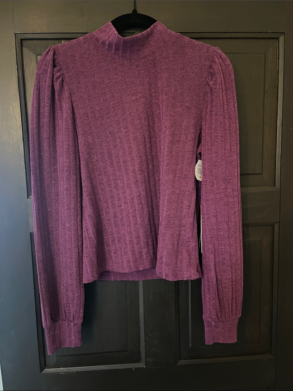 june & hudson Plum Ribbed Mock Neck Top